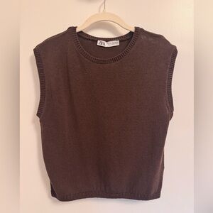 Zara Brown Knit Sleeveless Sweater Vest